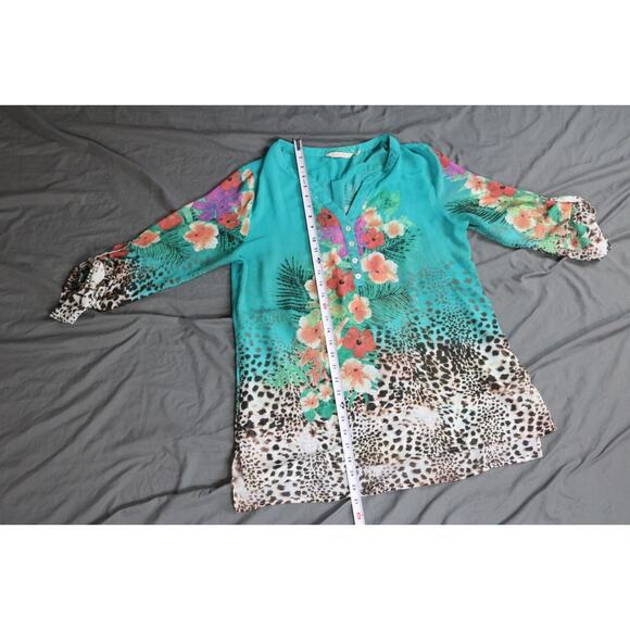 Soft Surroundings Top Womens L Multi Roll Tab Sleeve Tunic Tropical Print Floral - Picture 6 of 9